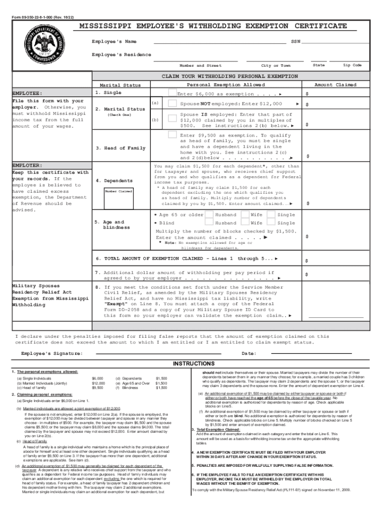  MS Employee&#039;s Withholding Exemption Certificate PDF 2022