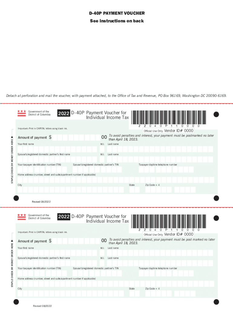  D 40P PAYMENT VOUCHER DC Office of Tax and Revenue 2022-2024