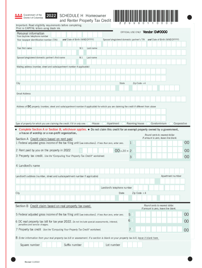  Schedule H DC Office of Tax and Revenue 2022-2024