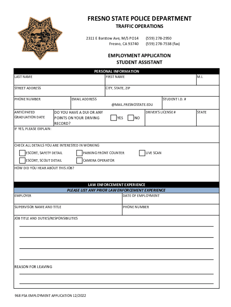 968 FSPD PSA EMPLOYMENT APPLICATION Xlsx  Form