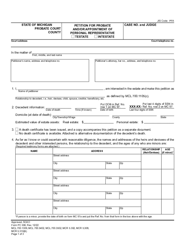 Mi Form Petition Probate Appointment