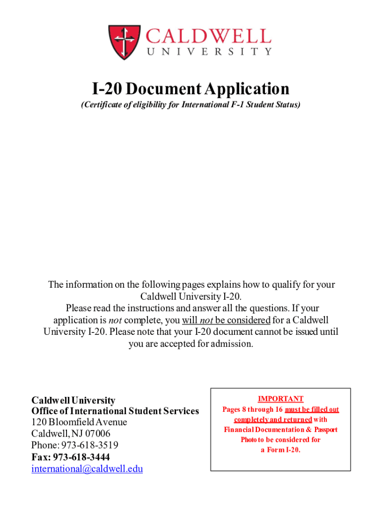  Get I 20 Application Form Caldwell University 2021