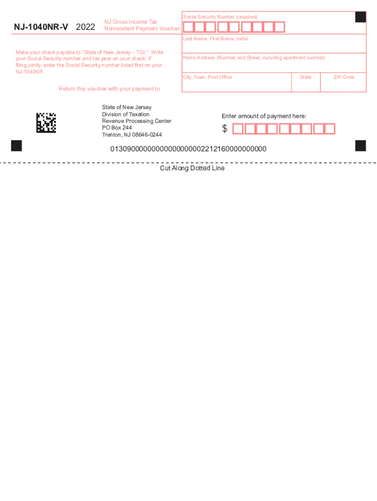  New Jersey Form NJ 1040NR V NJ Gross Income Tax 2022-2024