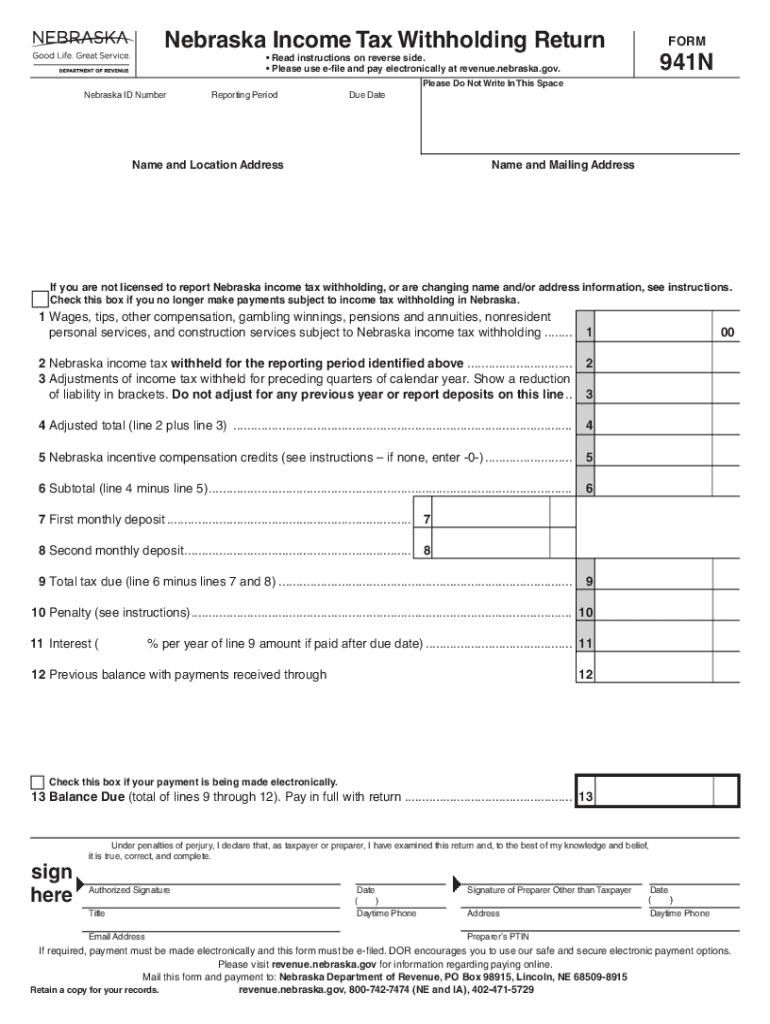  941N Nebraska Income Tax Withholding Return 2022-2024