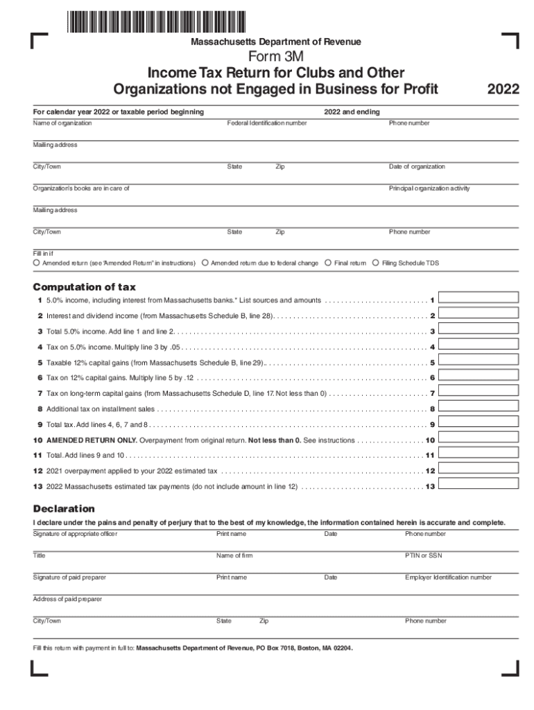  Form 3M Income Tax Return for Clubs and Other Mass Gov 2022