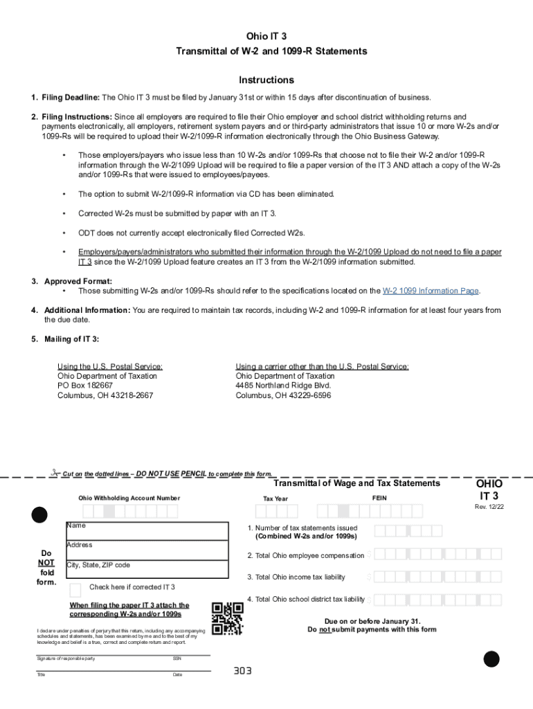  Ohio it 3 Transmittal of W 2 Statements Instructions Fill Io 2022-2024