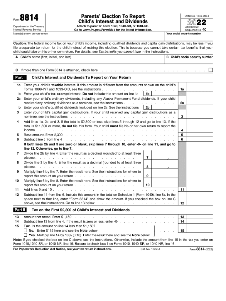  Instructions for Form 8814 Internal Revenue Service 2022-2023