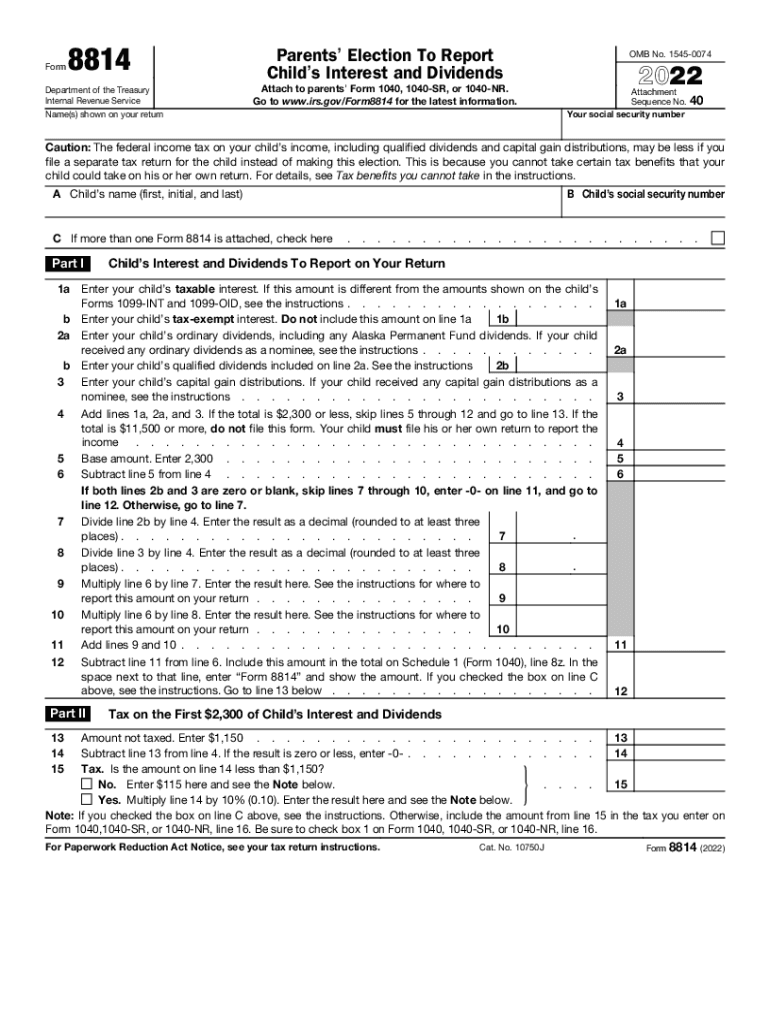  Instructions for Form 8814 Internal Revenue Service 2022