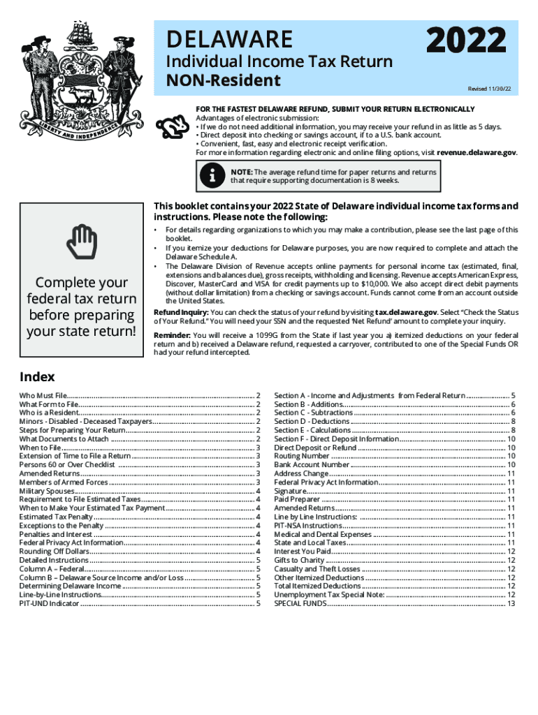 Delaware Taxes 20222024 Form Fill Out and Sign Printable PDF