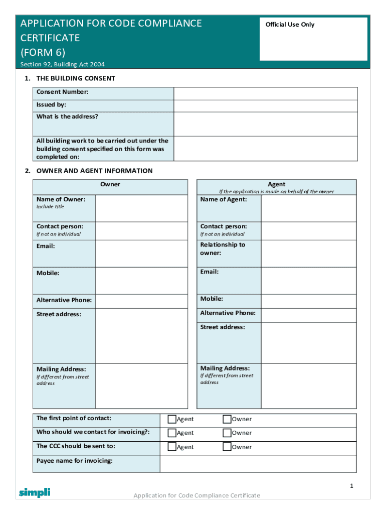  APPLICATION for CODE COMPLIANCE CERTIFICATE FORM 2022-2024