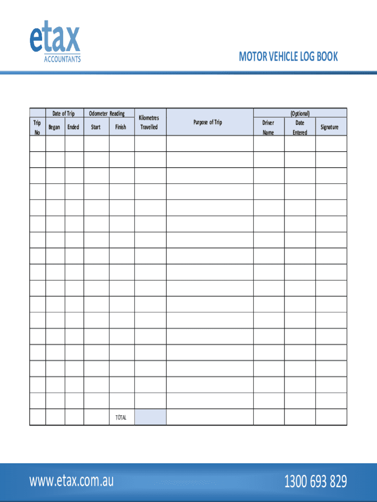 Motor Vehicle Log Book  Form