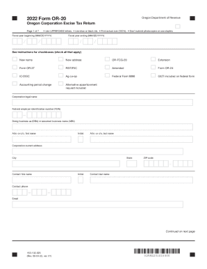 Form or 20 INC Instructions Oregon Corporation Income Tax 2022-2023