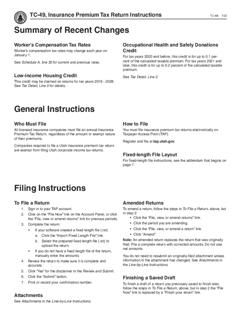  TC 49, Insurance Premium Tax Return Instructions Forms &amp;amp; Publications 2022-2024