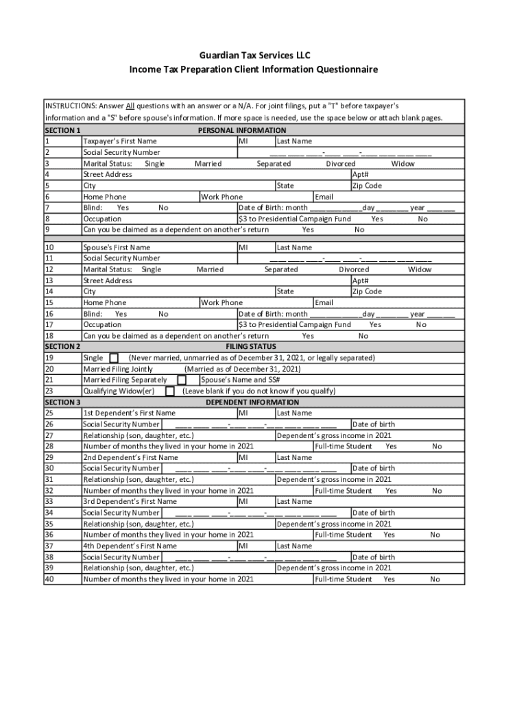 Personal Income Tax Preparation Guide&#039;s  Form