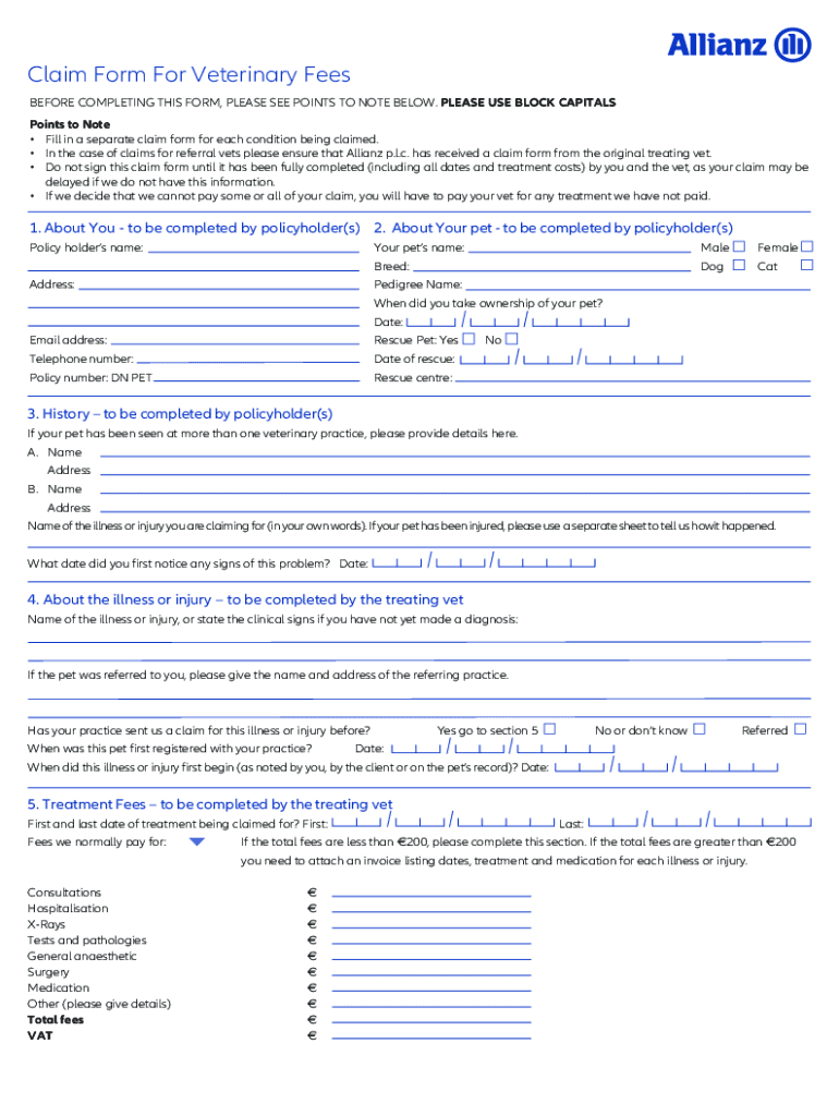 Claim Form for Veterinary Fees BEFORE COMPLETING T