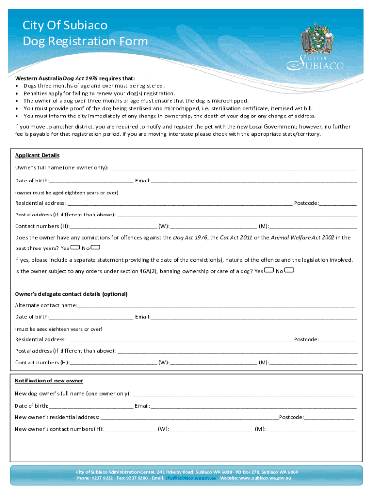 Form 4 DOG APPLICATION for REGISTRATION WESTERN