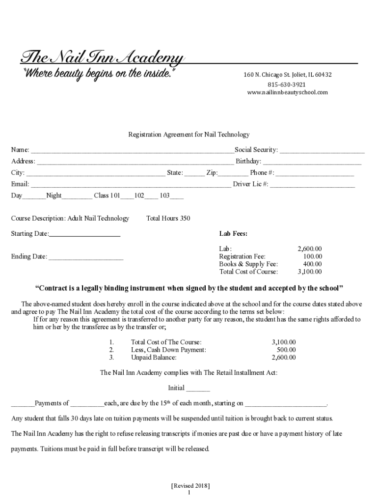 Nail Technology the Nail Inn &amp;amp; School of Cosmetology  Form