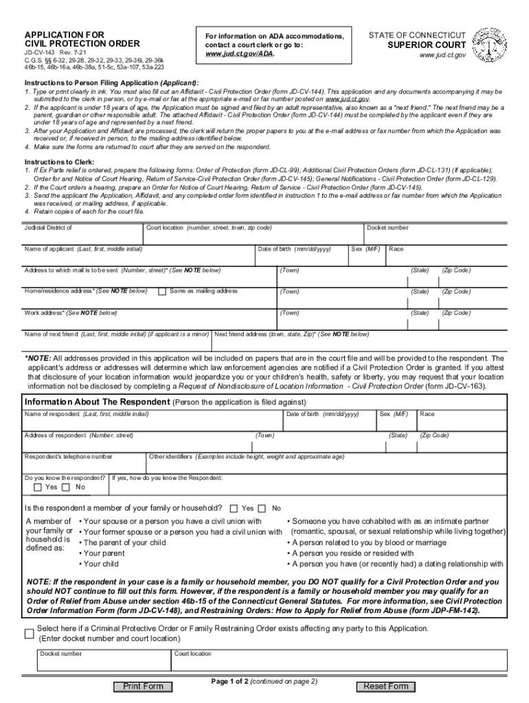  Civil Protection Order Application 2021-2024