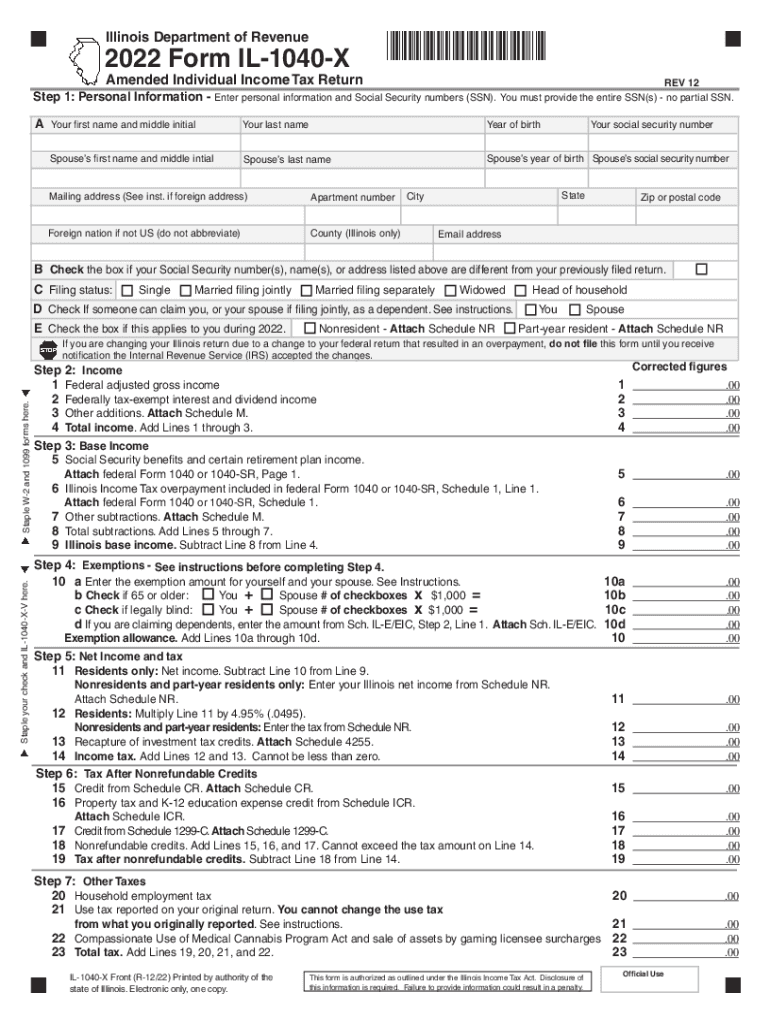  Illinois Form IL 1040 Individual Income Tax Return 2022