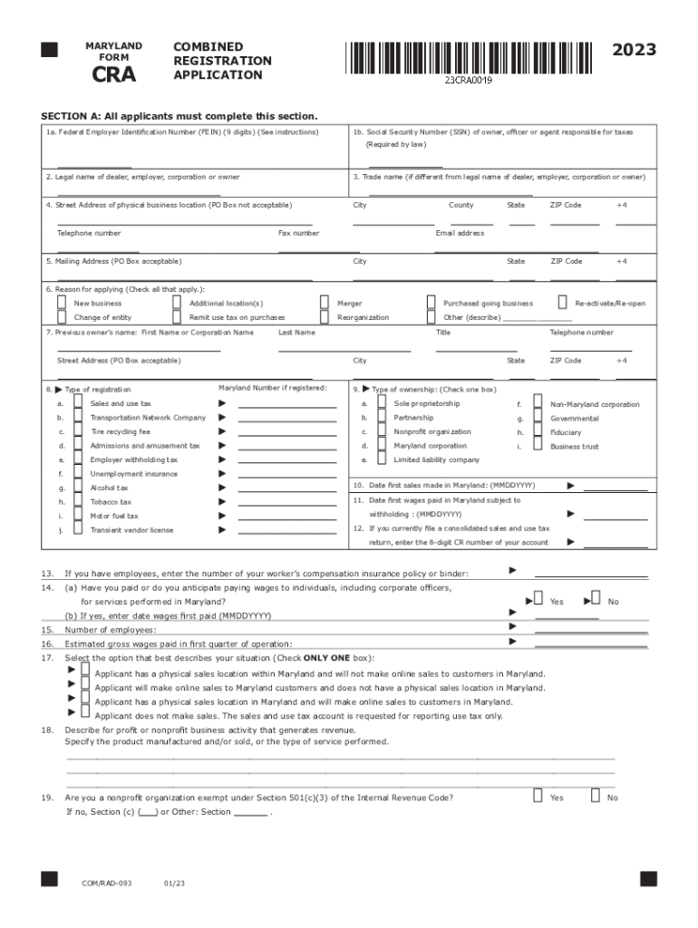 Maryland Combined Registration 20232024 Form Fill Out and Sign