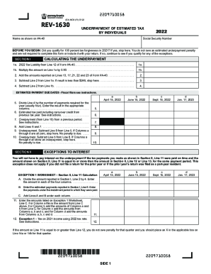 Underpayment of Estimated Tax by Individuals REV 1630 FormsPublications  2022-2023