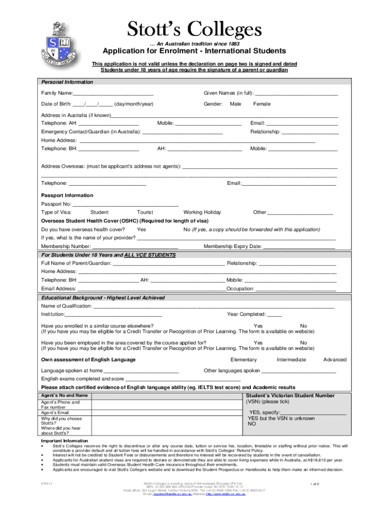  Get Stotts College Application Form 2014-2024