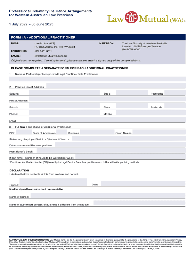 Form 1AAdditional Practitioner