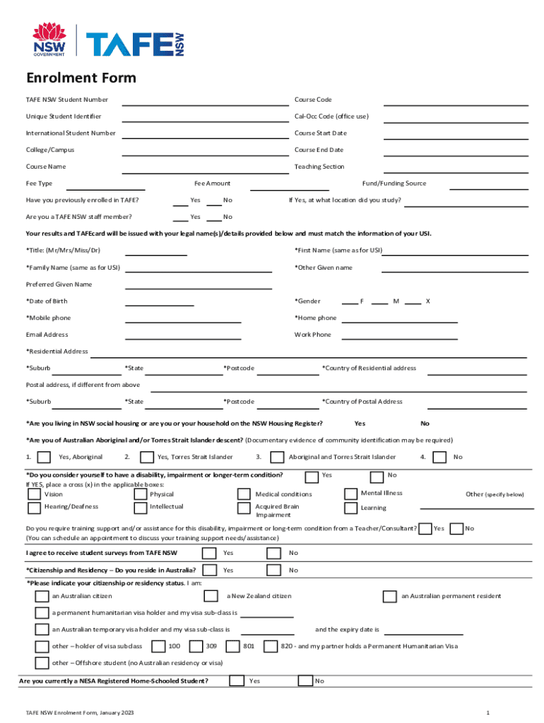 TAFE NSW INTERNATIONAL STUDENT APPLICATION FORM