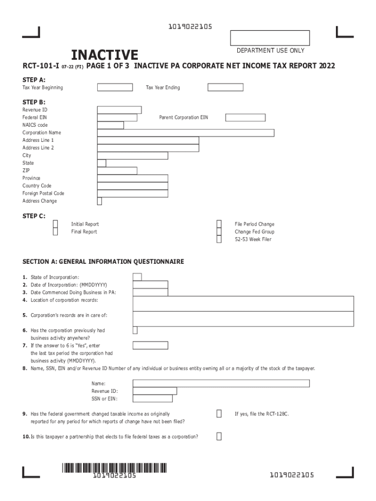  Inactive PA Corporate Net Income Report RCT 101 I 2022