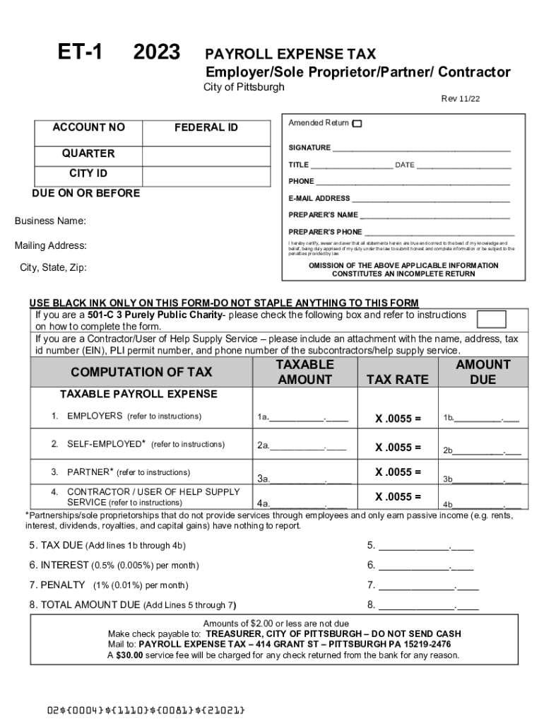  Tax Forms City of Pittsburgh 2023-2024