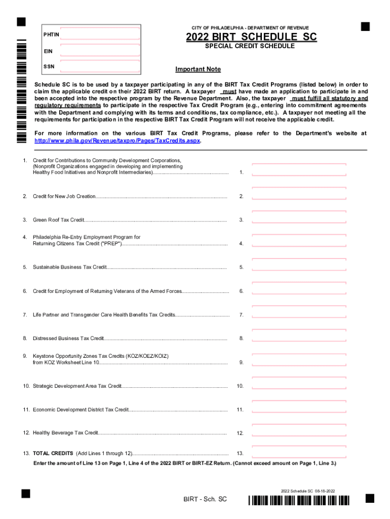  SPECIAL CREDIT SCHEDULE 2022-2024