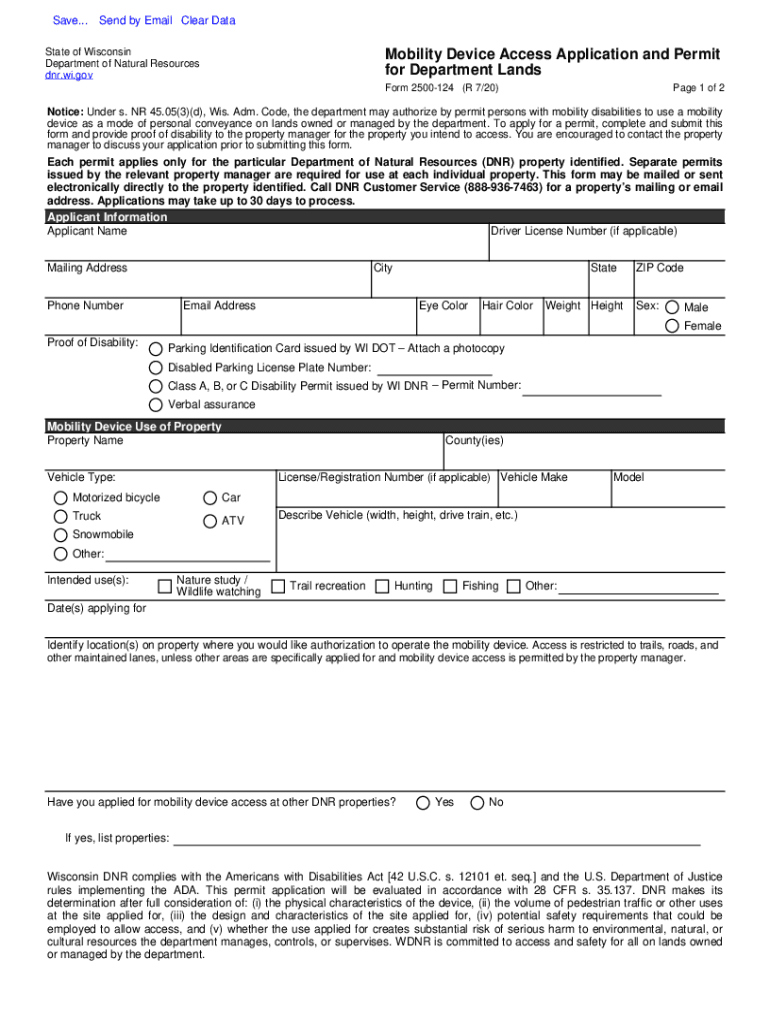  Form 2500 124 Mobility Device Access Application and Permit for Department Lands 2020-2024