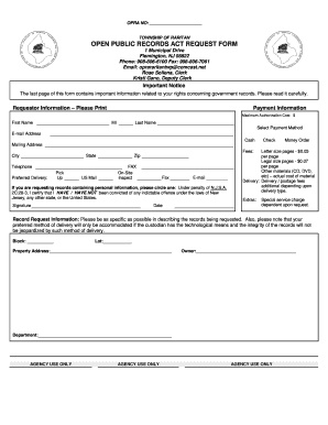 Township Open Public Records Act Request  Form