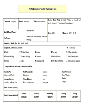 Cda Lesson Plan Example  Form