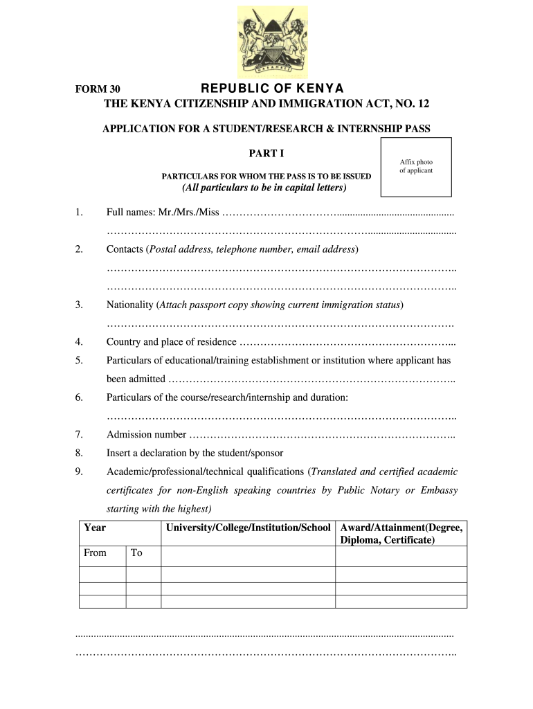 Form 30 Immigration Kenya PDF