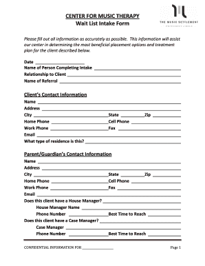 Music Therapy Intake Form