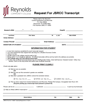 J Sargeant Reynolds Transcript  Form