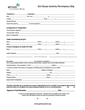 Girl Scout Permission Slip  Form