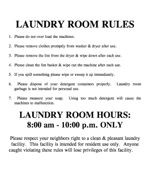 Laundry Room Rules Template  Form