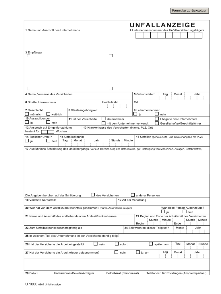 Unfallanzeige Berufsgenossenschaft PDF  Form