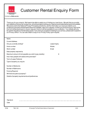 Rental Enquiry Form Clifton Real Estate