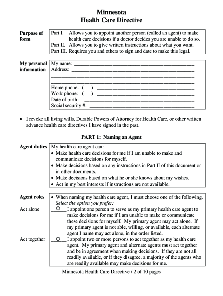  Health Directive Minnesota Form 2009