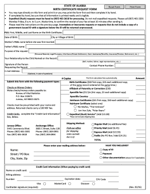 Alaska Birth Certificate  Form