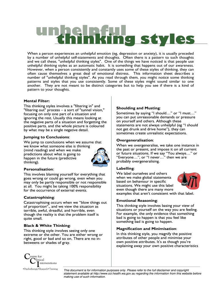 Unhelpful Thinking Styles Cci  Form