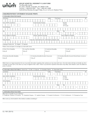 Unum Hospital Indemnity Claim Form