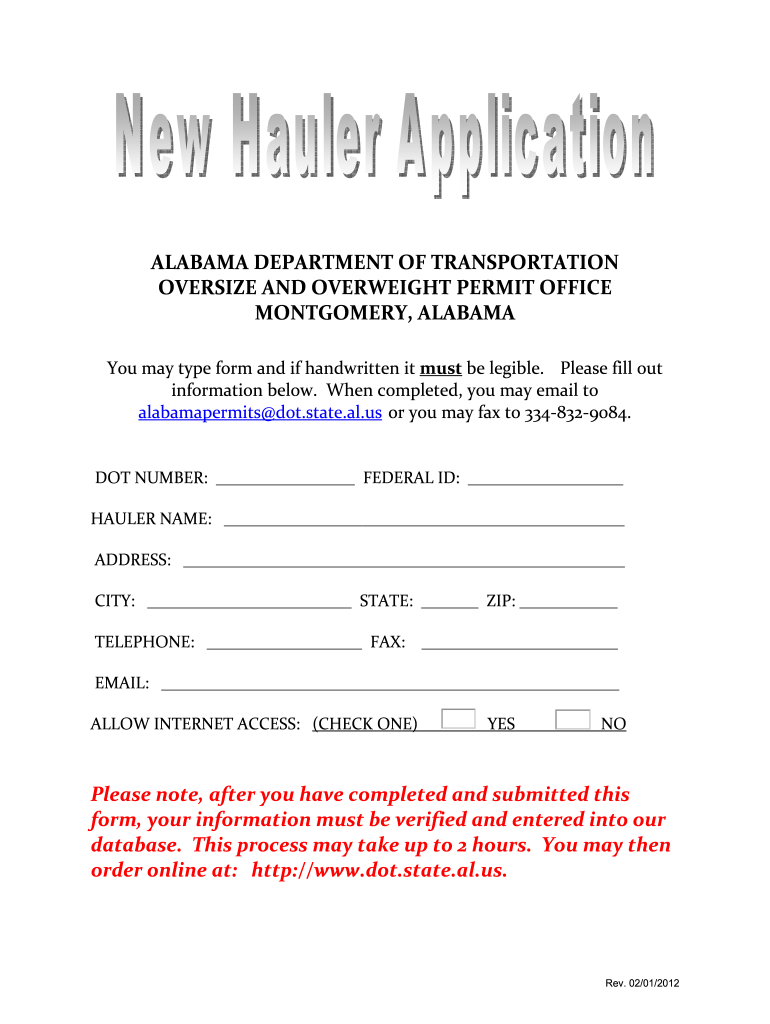  Alabama New Hauler Form 2012-2024