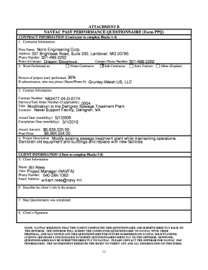 NAVFAC PAST PERFORMANCE QUESTIONNAIRE Form PPQ