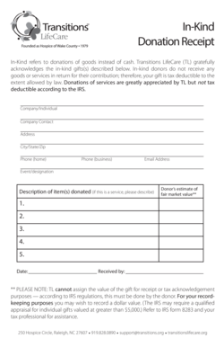 In Kind Donation Receipt Transitionslifecare  Form