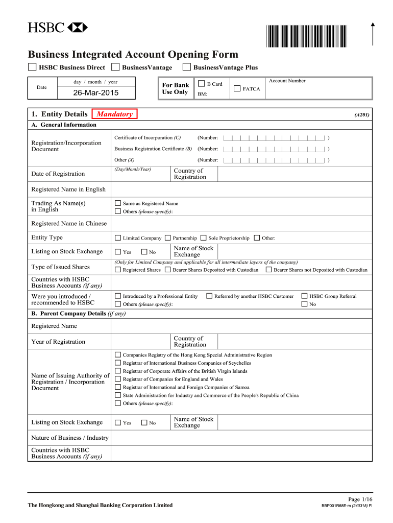 Hsbc Business Integrated Account Opening Form