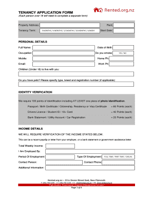 TENANCY APPLICATION FORM New Zealand Property Rented Org